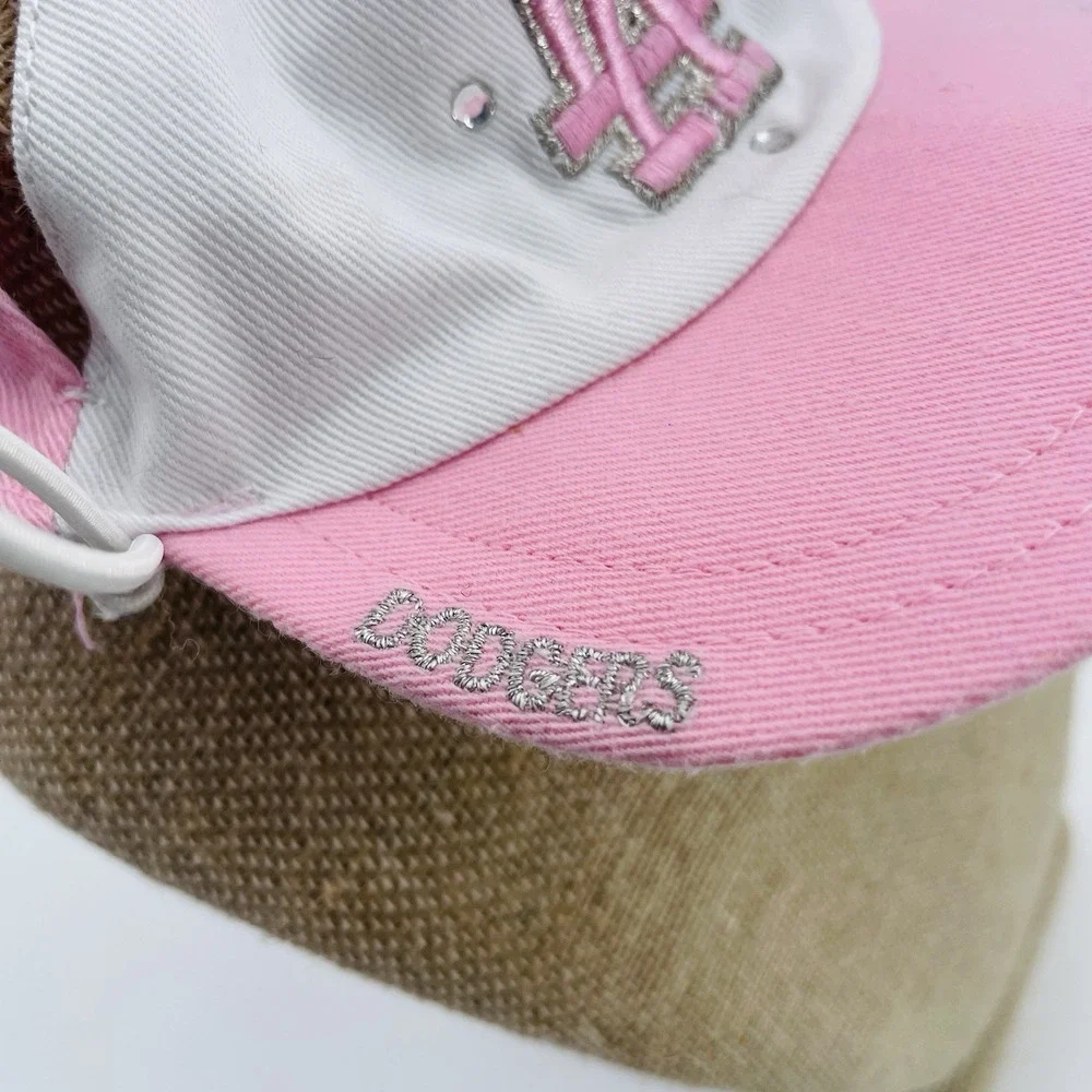 Build A Bear Workshop LA‎ Dodgers Pink White Baseball Cap Hat Rhinestones